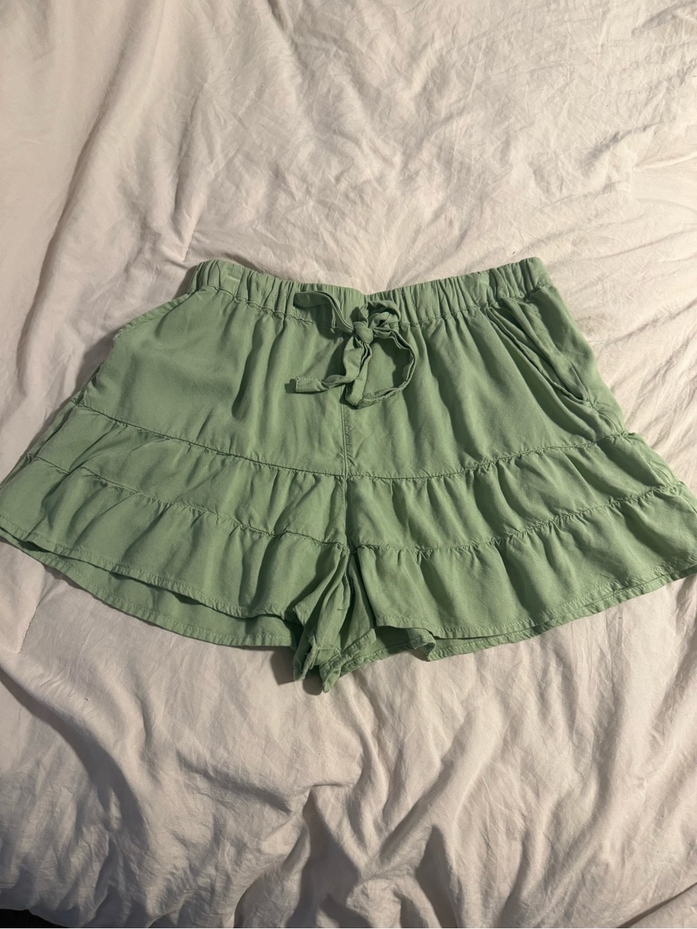 SO Light Green Ruffle Tiered Shorts